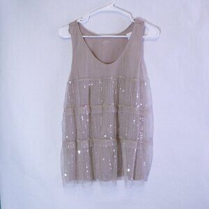 Ann Taylor Loft Tan Blush Sequin Top